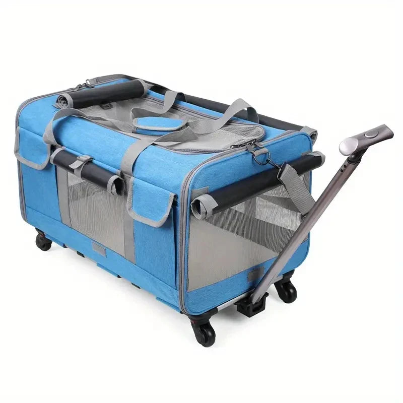 Extra Large Foldable Pet Trolley Carrier - Detachable Dog & Cat Travel Bag, 44 x 60 x 39 cm (17.3 x 23.6 x 15.4 in)