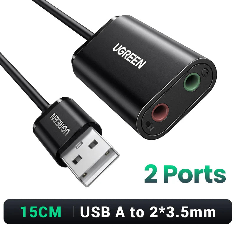 External USB Sound Card Adapter – 3.5mm Mic & Headphone Jack, USB Audio Interface for Laptop, PS5/PS4, Nintendo Switch & Smartphone (15cm / 100cm, OTG Option)