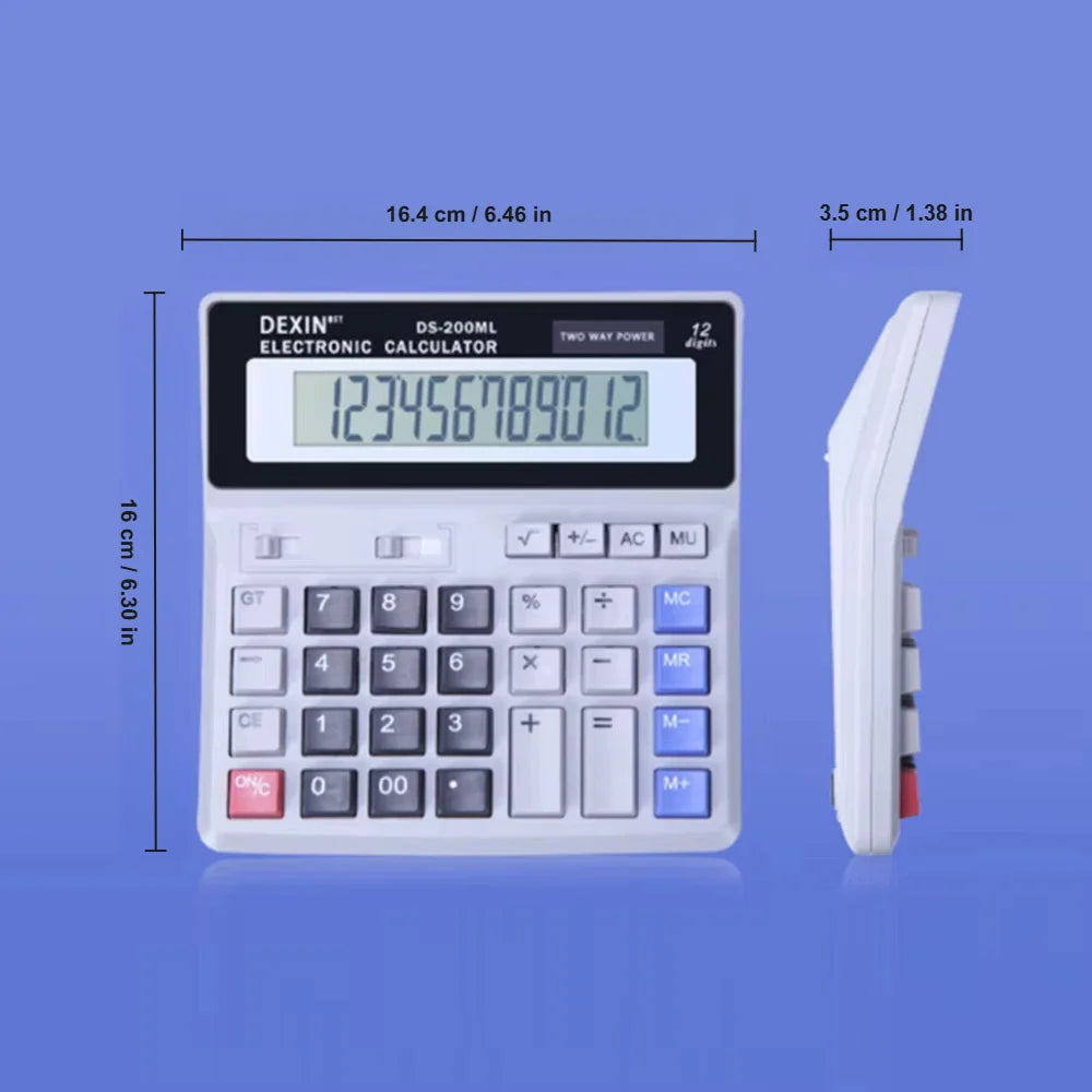 Large Screen 12-Digit Financial Tax Calculator — Dual Power, Clear Keys for School & Office