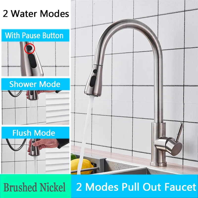 Chrome Deck-Mounted Pull-Out Kitchen Faucet - Single-Handle Single-Hole Mixer Tap with Ceramic Valve & Stream Sprayer