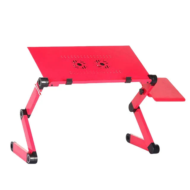 Adjustable Foldable Aluminum Laptop Stand with Cooling Fan and Removable Mouse Pad, Portable Lap Desk for Up to 17-inch Laptops