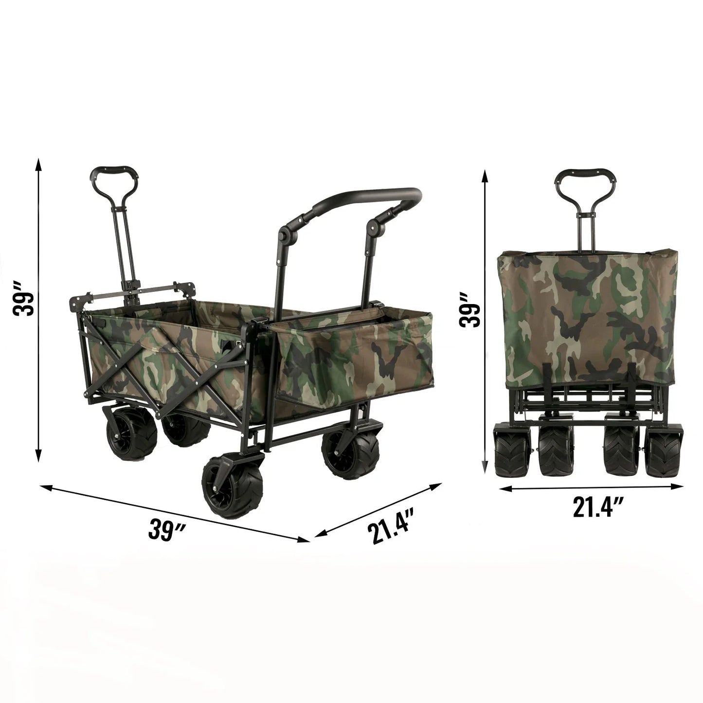 Folding Collapsible Wagon Cart with Adjustable Handle, Removable Canopy — 600D Oxford Utility Beach & Camping Cart