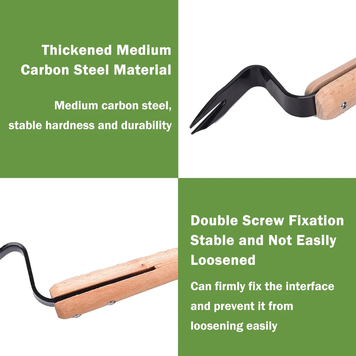 Handheld Dandelion Puller & Garden Fork – Carbon Steel Weeder with Wooden Handle for Lawn Care