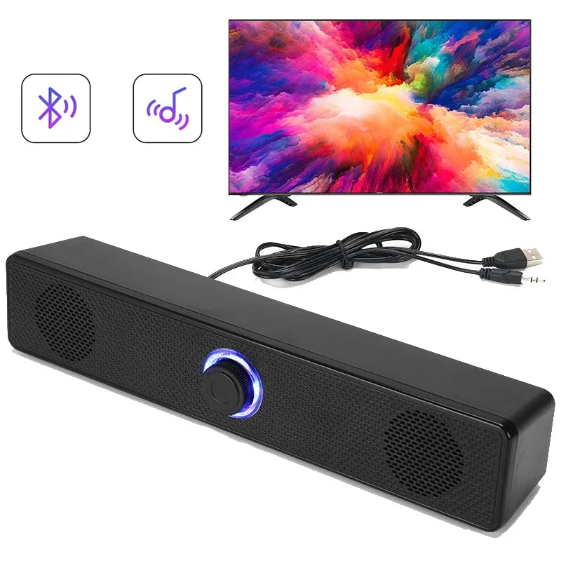 USB-Powered Bluetooth PC Speakers 3D Stereo Soundbar for TV, PC & Laptop - Wired & Wireless (3.5mm AUX, Deep Bass)