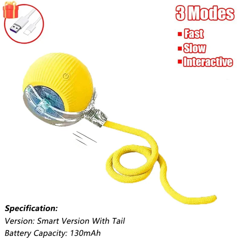 Interactive Rechargeable Cat Ball Toy with Faux Fur Tail — Automatic Rolling Smart Pet Ball (USB-C) for Cats & Small Dogs