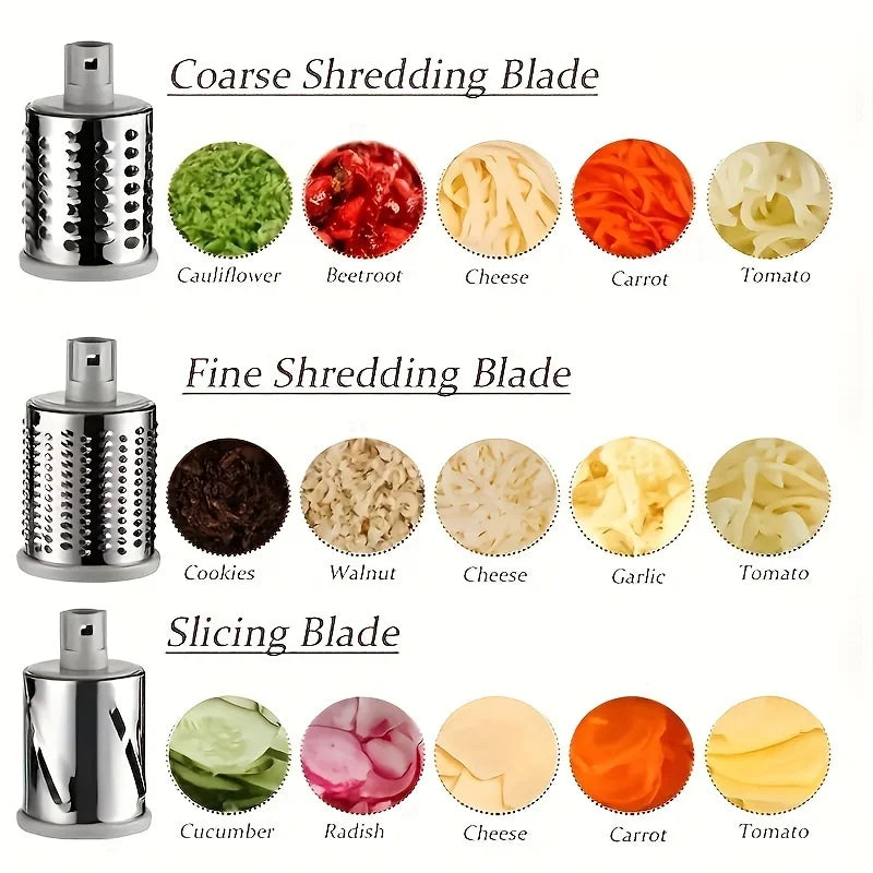 Stainless Steel Benchtop Drum Slicer & Grater for Vegetables and Fruits