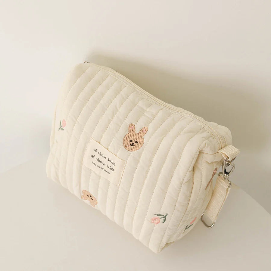 Cute Embroidered Floral Mommy Diaper Bag – Zippered Newborn Nappy Pouch & Stroller Organizer