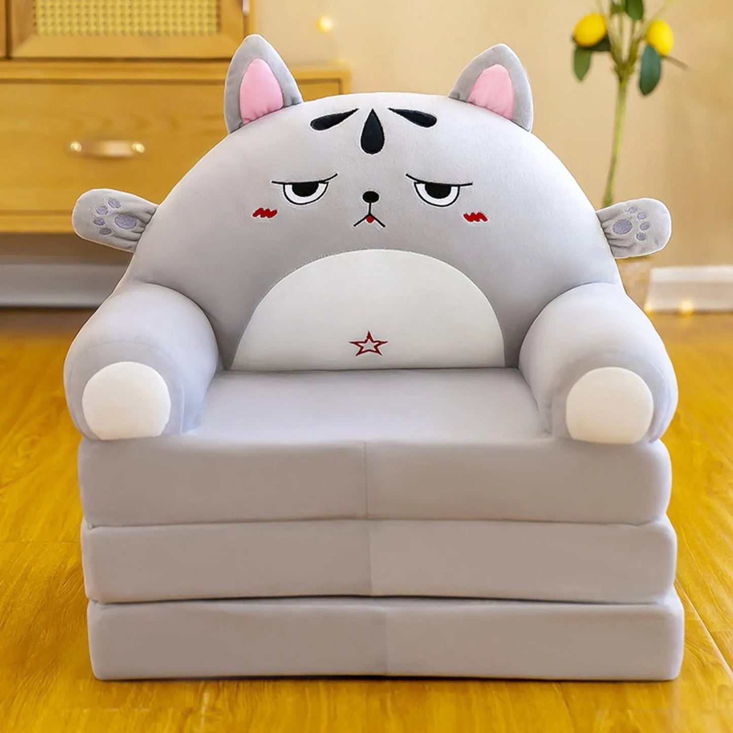 Plush Foldable Kids 2-in-1 Sofa Bed – Cartoon Flip-Open Armchair & Nap Lounger
