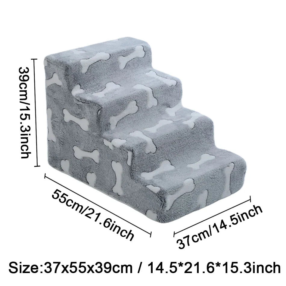 Bone-Shaped 3-Step Pet Stairs Ramp for Dogs & Cats — Soft Foam Sofa & Bed Ladder for Senior Pets