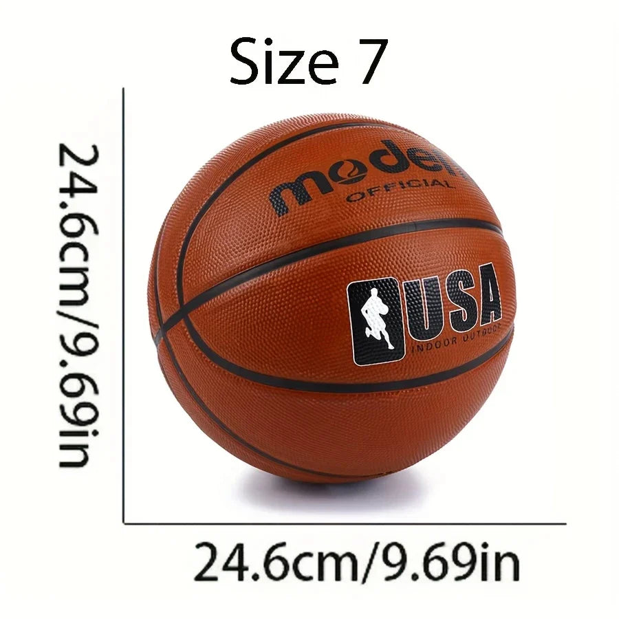 Basketball for Adults & Youth - Brown, Sizes 4/5/6/7 (1pc) - Durable Rubber Indoor/Outdoor Game Ball