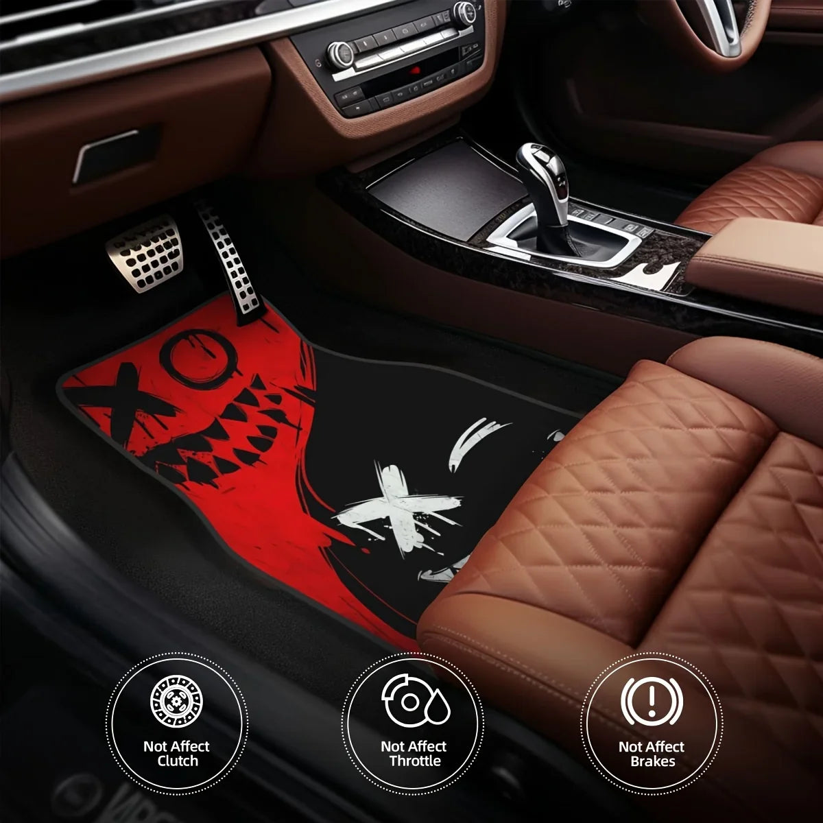 4-Pack Universal Car Floor Mats – Spooky Halloween Red & Black, All-Weather Non-Slip Durable