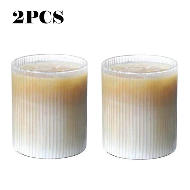 300ml (10 fl oz) Japanese Striped Origami Glass Cup, Transparent Multi-Purpose Drinkware for Coffee, Bubble Tea and Whiskey