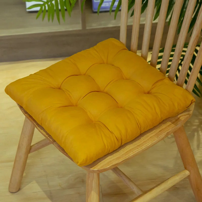 Tie-On Rectangle Dining Chair Seat Cushion - Thick Polyester Cotton Pad for Dining, Floor & Meditation