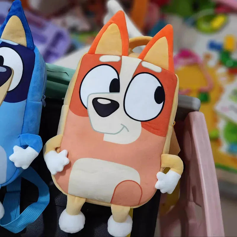 Bluey Family Kids Backpack - Cartoon Cosplay Dog School Bag for Kindergarten, Kawaii Blue & Orange Children's Gift
