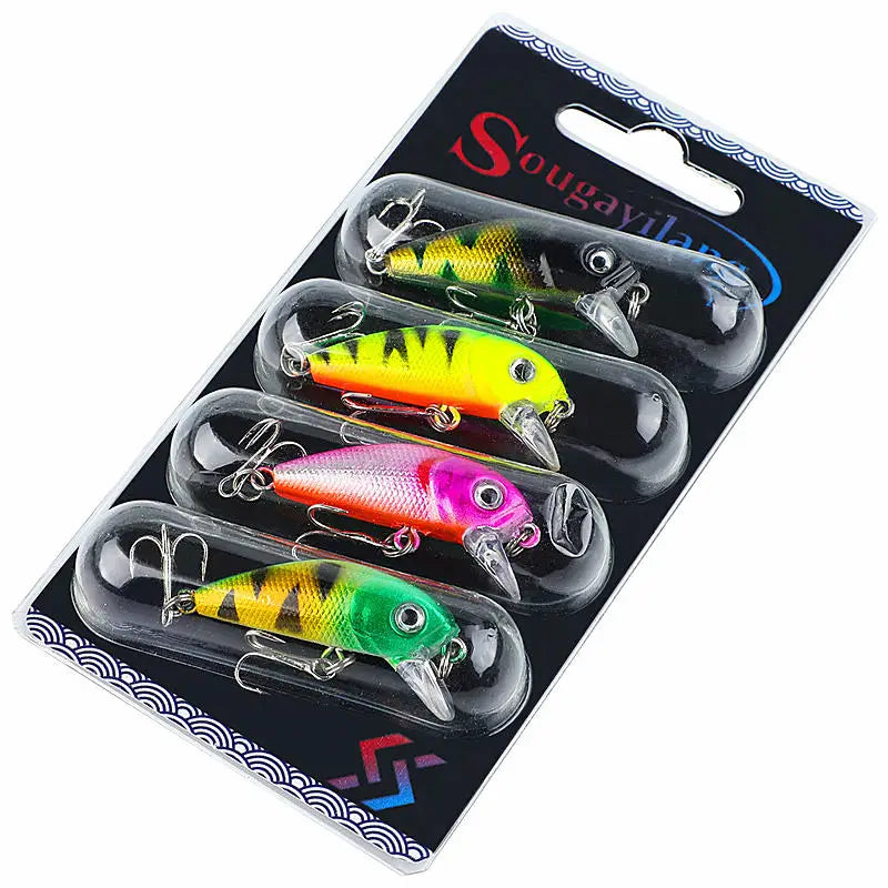 4-Pack Wobbler Fishing Lures – Hard Baits with Anti-Corrosion Treble Hooks for Bass & Carp (Saltwater & Freshwater)