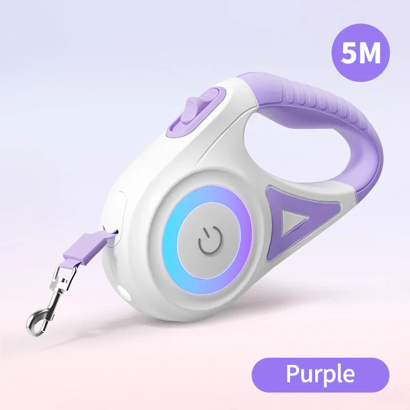 5M (16.4 ft) Retractable LED Dog Leash with Anti-Slip Handle, Tangle-Free and Reflective, Fits Pets up to 35kg (77 lb)