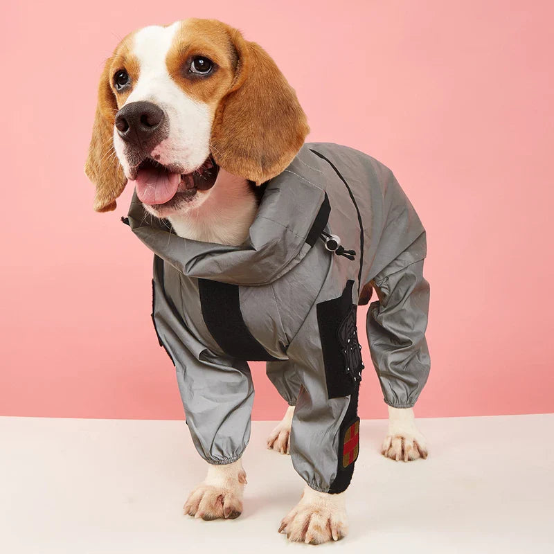 Reflective Waterproof Dog Raincoat with Hood – Sunscreen Pet Jacket for Medium to 5XL Dogs (Back 11.8–28.7 in / 30–73 cm)