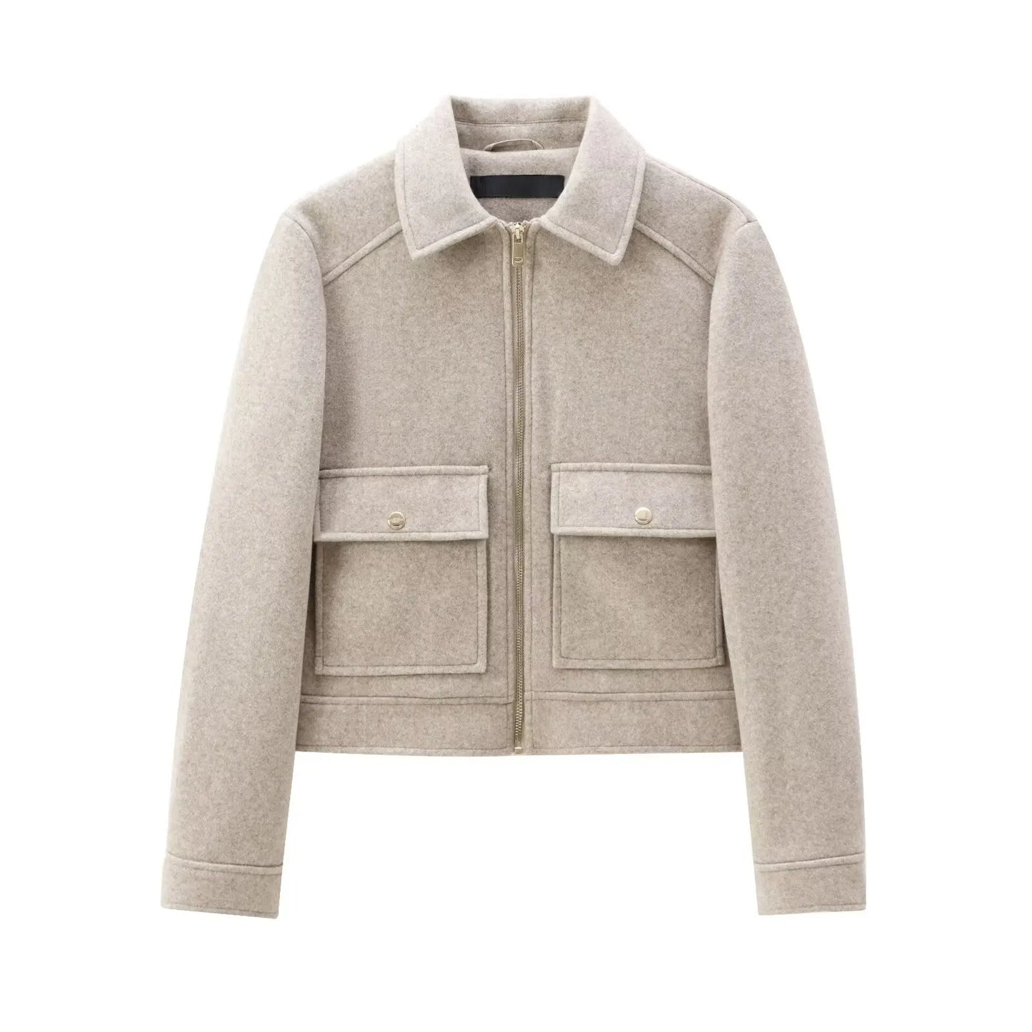 Women's Zipper Jacket - Short Winter Coat with Pockets, Long Sleeve Casual Street Outerwear