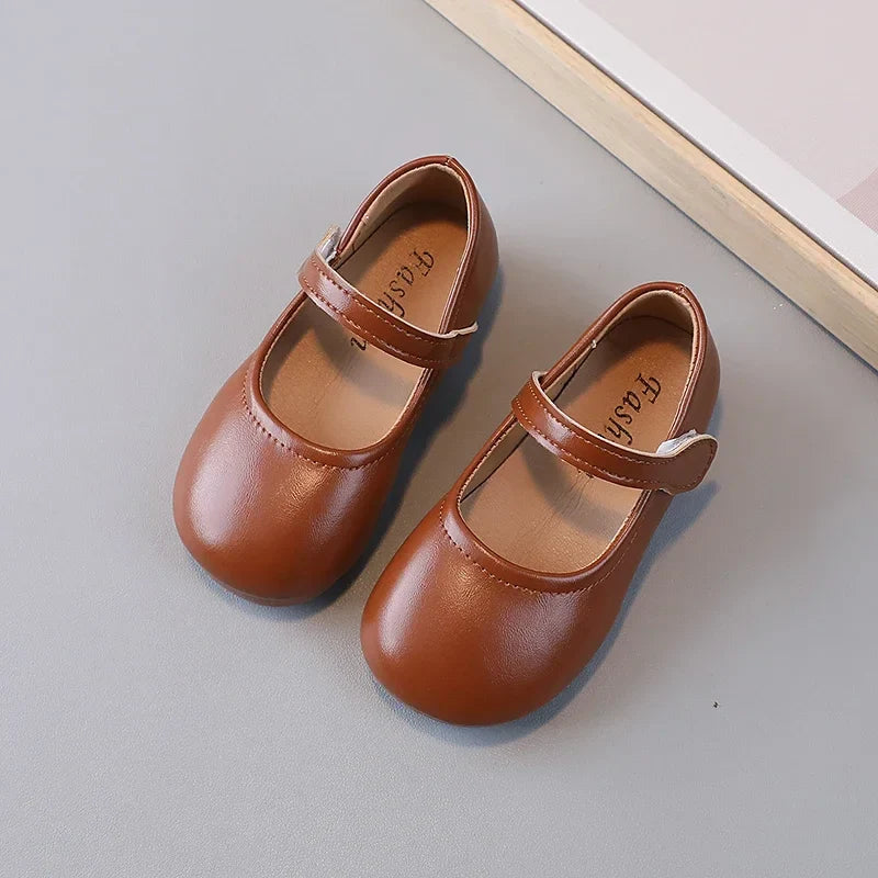 Girls Black PU Leather Mary Jane Flats — Anti-Skid School & Party Shoes (Ages 3-6)