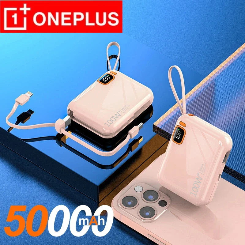 200000mAh 120W Portable Power Bank USB Type-C Two-Way Fast Charger with Built-In Cables & LED Display for iPhone & Samsung