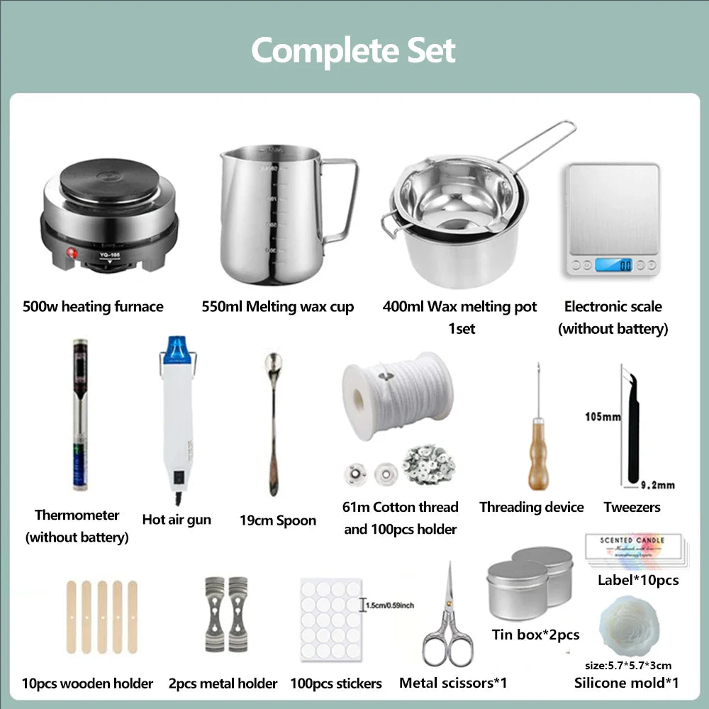 DIY Scented Candle Making Kit with Hot Plate, Pure Cotton Wicks, Wax Pot & Molds