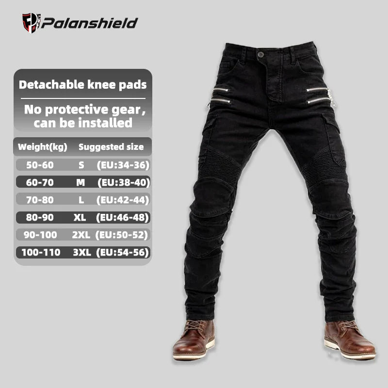 Unisex Motocross Motorcycle Riding Jeans with Removable Knee Pads – Double-Zip Moto Trousers