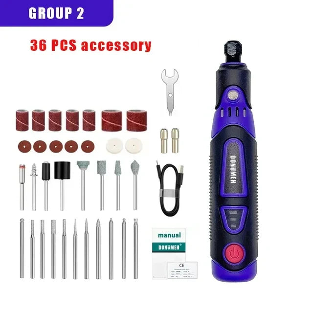 Mini Cordless Rotary Tool 3-Speed Grinder Engraving Pen USB-C 55-Piece Accessory Kit