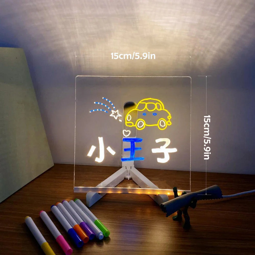 LED Acrylic Message Board with Night Light and 7 Color Pens – DIY Rewritable Kids Drawing & Birthday Gift