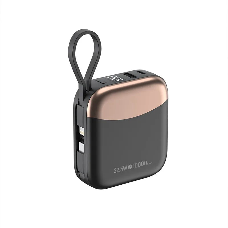 10000mAh 65W Portable Power Bank with Built-In USB-C Cable Fast Charge External Battery for iPhone Xiaomi Huawei Samsung