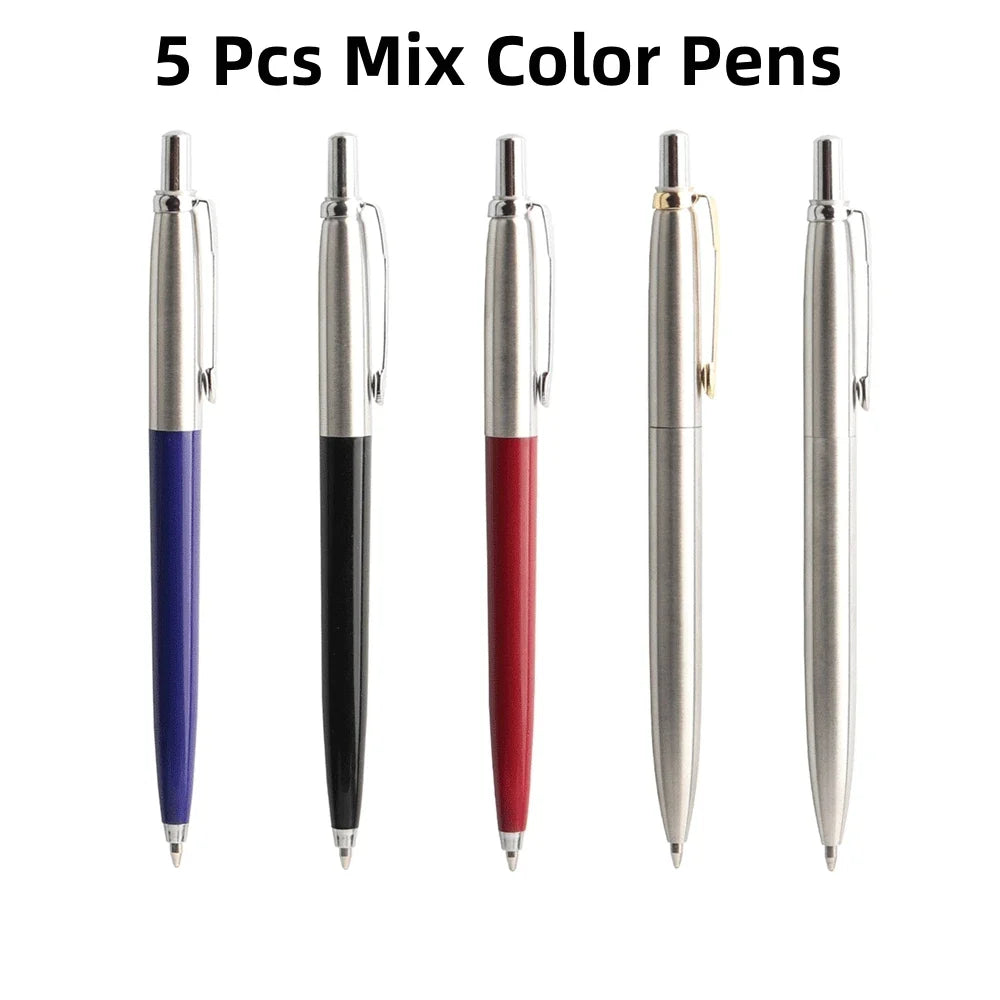 Metal Retractable Ballpoint Pens - 1/5 Pack, G2 Refill Compatible, 0.7mm Blue Ink Pens for School & Office
