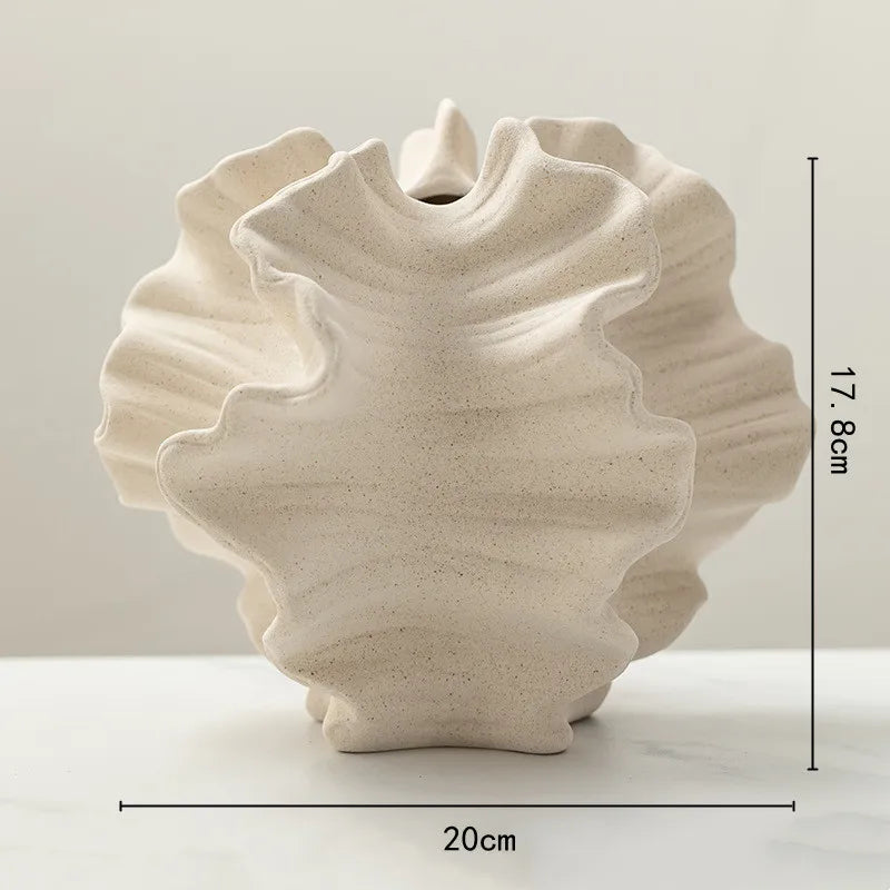 Porcelain Ceramic Vase with Geometric Wavy Petal Design — Tabletop Flower Vase for Home Decor