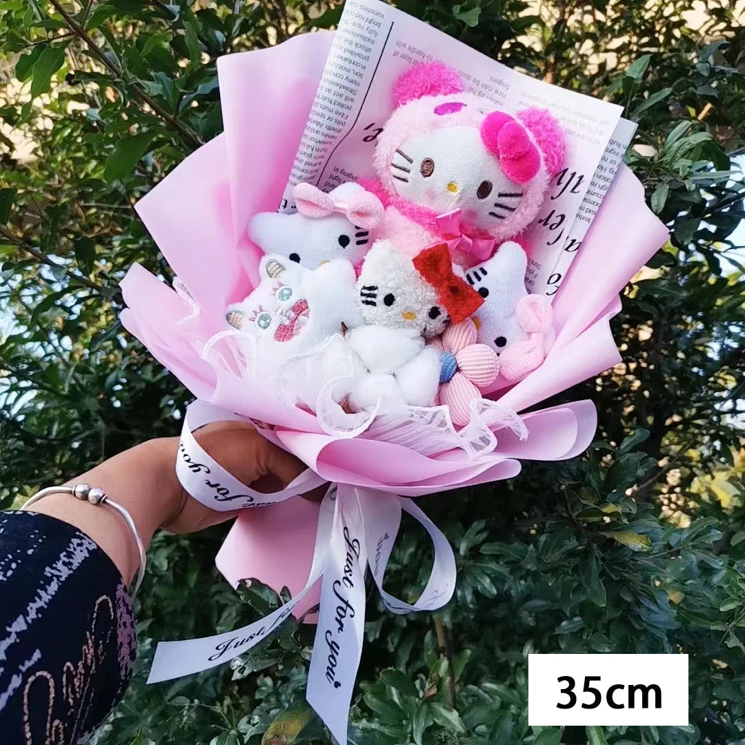 Kawaii Cat Plush Bouquet with Soap Rose Flowers — Cute Valentine's Day, Birthday & Graduation Gift