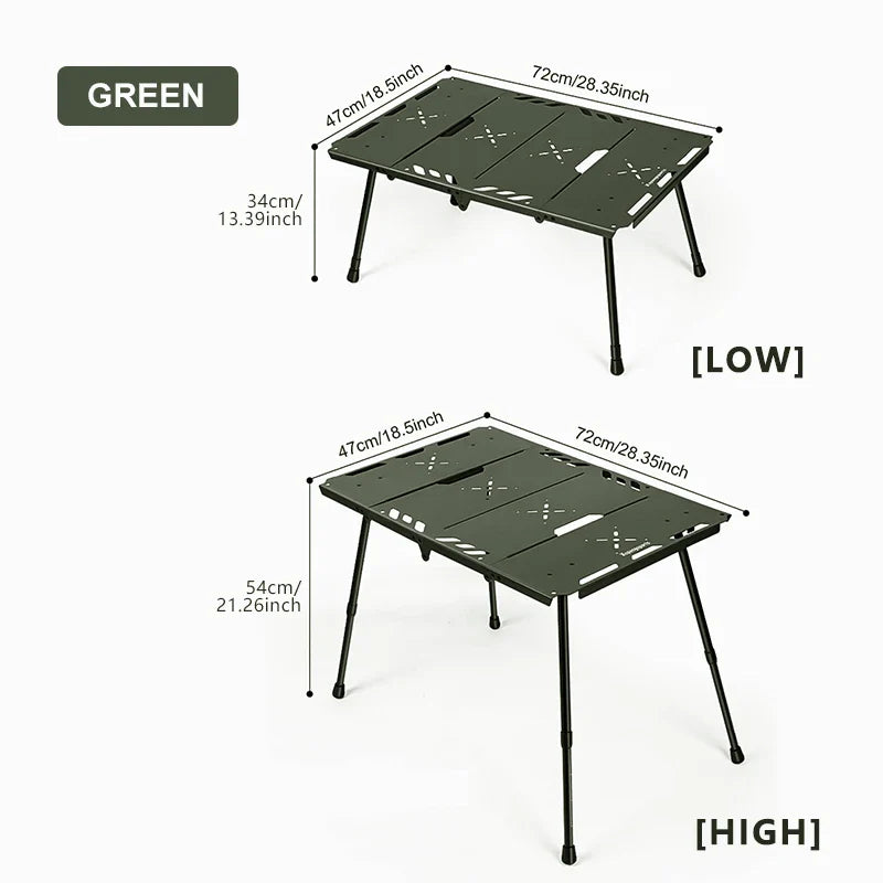 Outdoor Folding Camping Table - Lightweight Aluminum Portable Picnic & Tactical Liftable Table for Hiking, BBQ, Travel