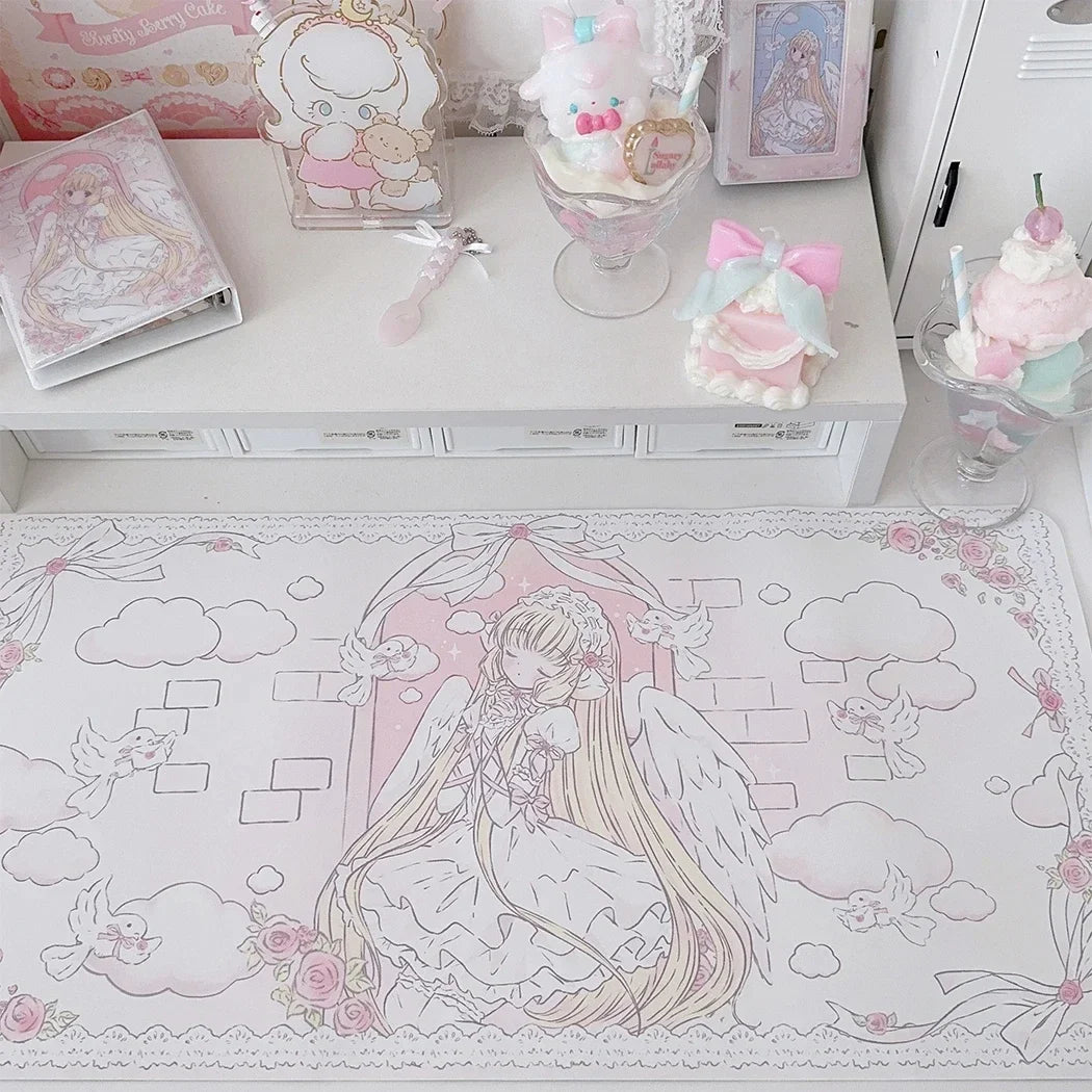 Cute Girl Mouse Pad Waterproof Anti-Slip Desk & Keyboard Mat for Office, Study, Dormitory and Dining Table