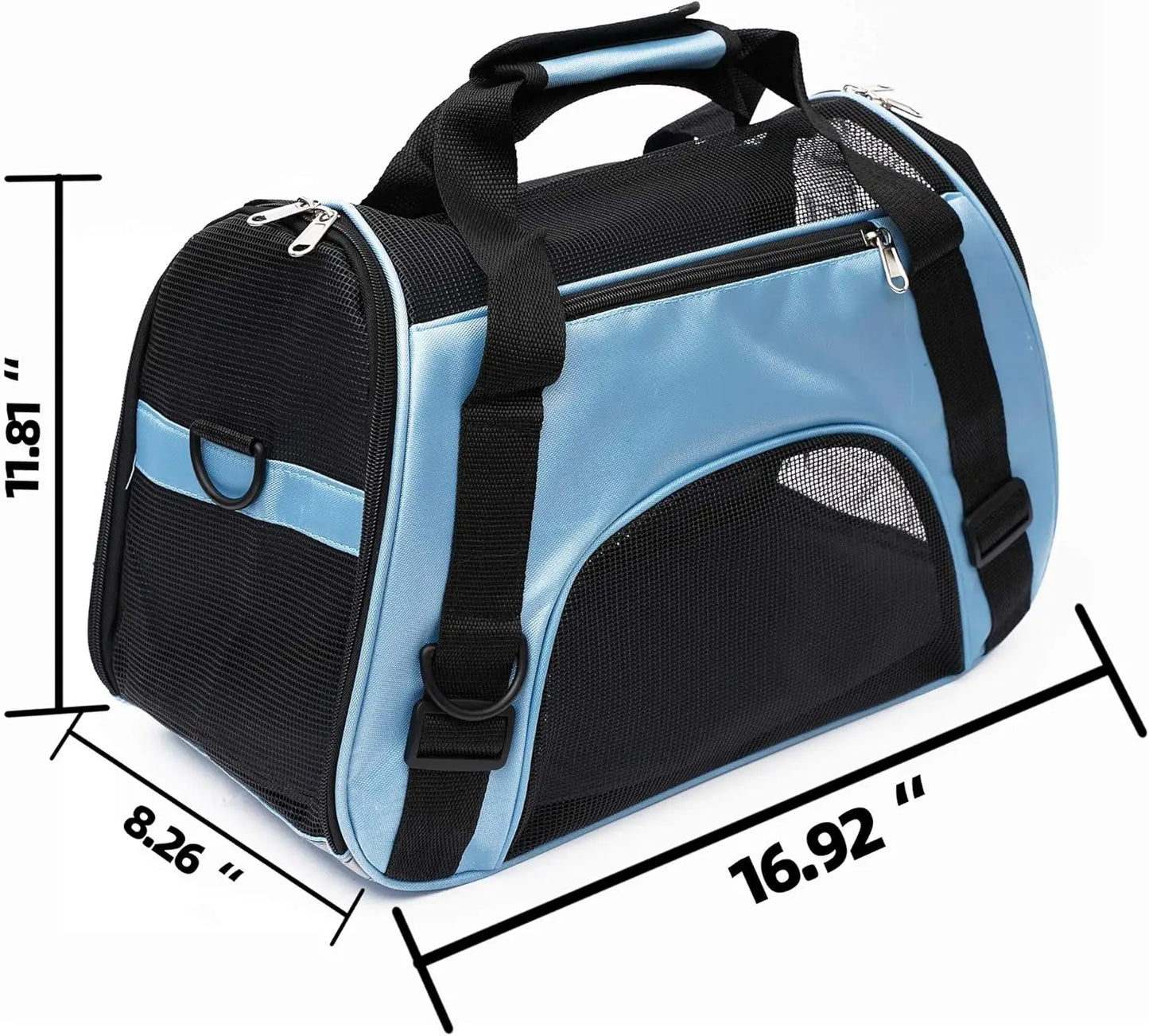 Small Portable Pet Carrier Bag - Breathable Mesh Soft-Sided Dog & Cat Travel Carrier with Adjustable Shoulder Strap, 16 x 7.5 x 9.5 in (40.6 x 19 x 24.1 cm), Holds up to 6.6 lb (3 kg)