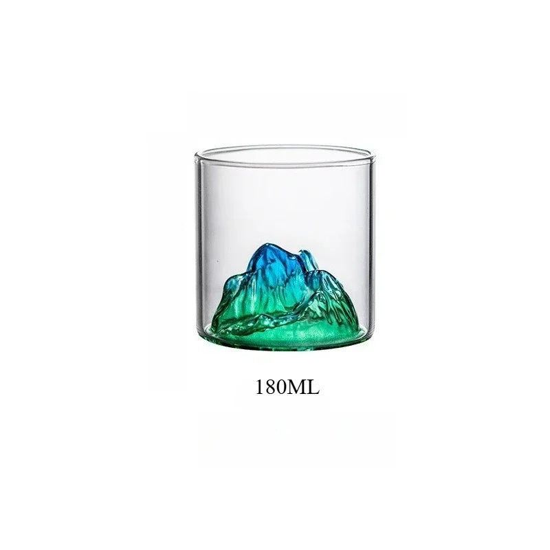 Snow Mountain 3D Glass Drinkware – Transparent Whiskey & Water Cup, Multipurpose, 180ml (6.1oz) & 300ml (10.1oz)