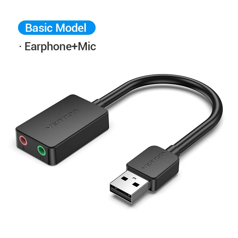 External USB Sound Card 3.5mm Audio Adapter for Laptop, PS4 and Headset Microphone