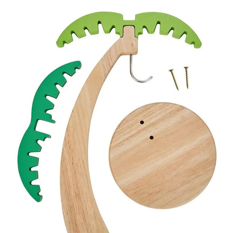 Wooden Hanging Banana Rack with Leaf Hook, Vertical Fruit Storage & Kitchen Decor