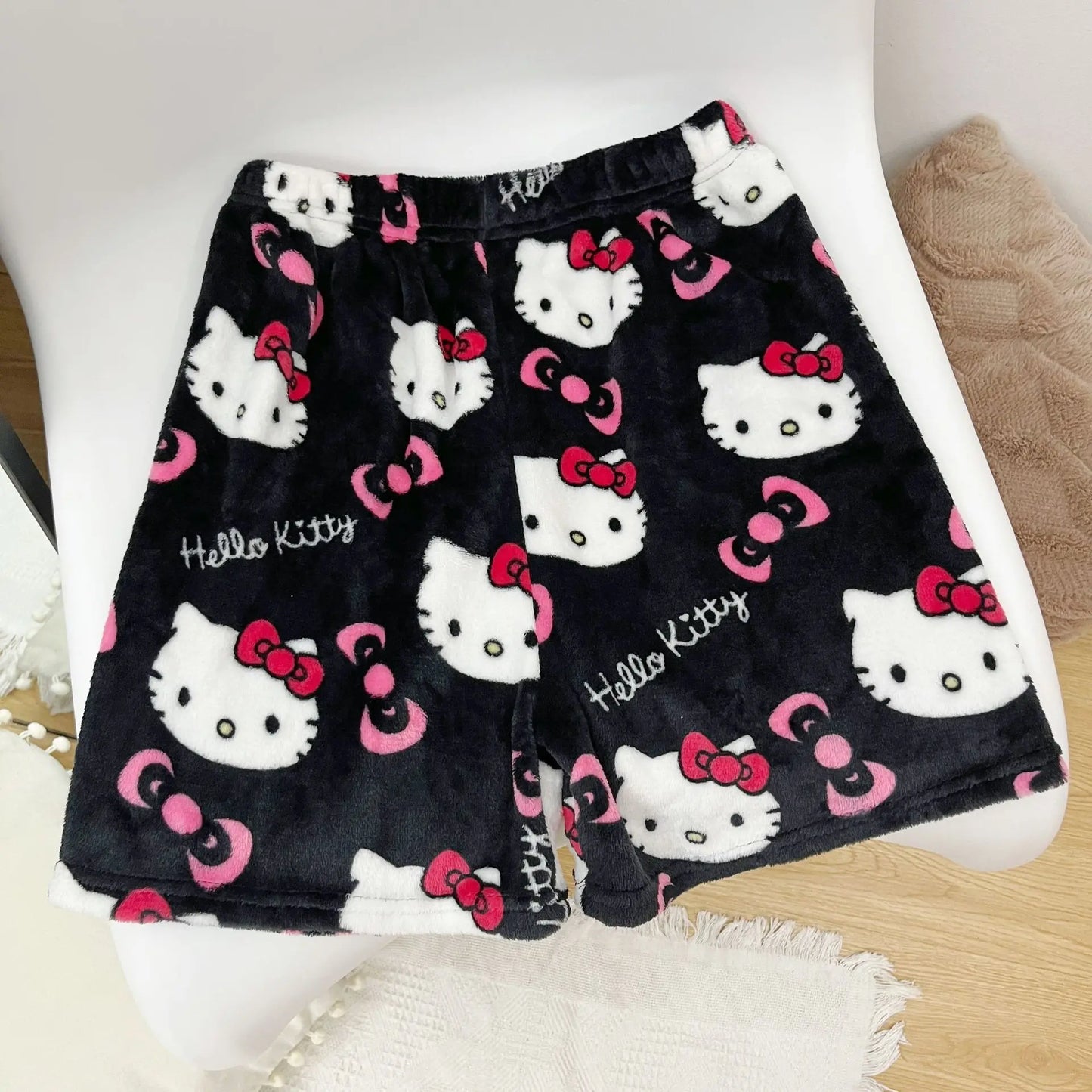 Hello Kitty Flannel Pajama Pants – Kawaii Cartoon Velvet Lounge Pants for Girls & Women, Fall Winter Home