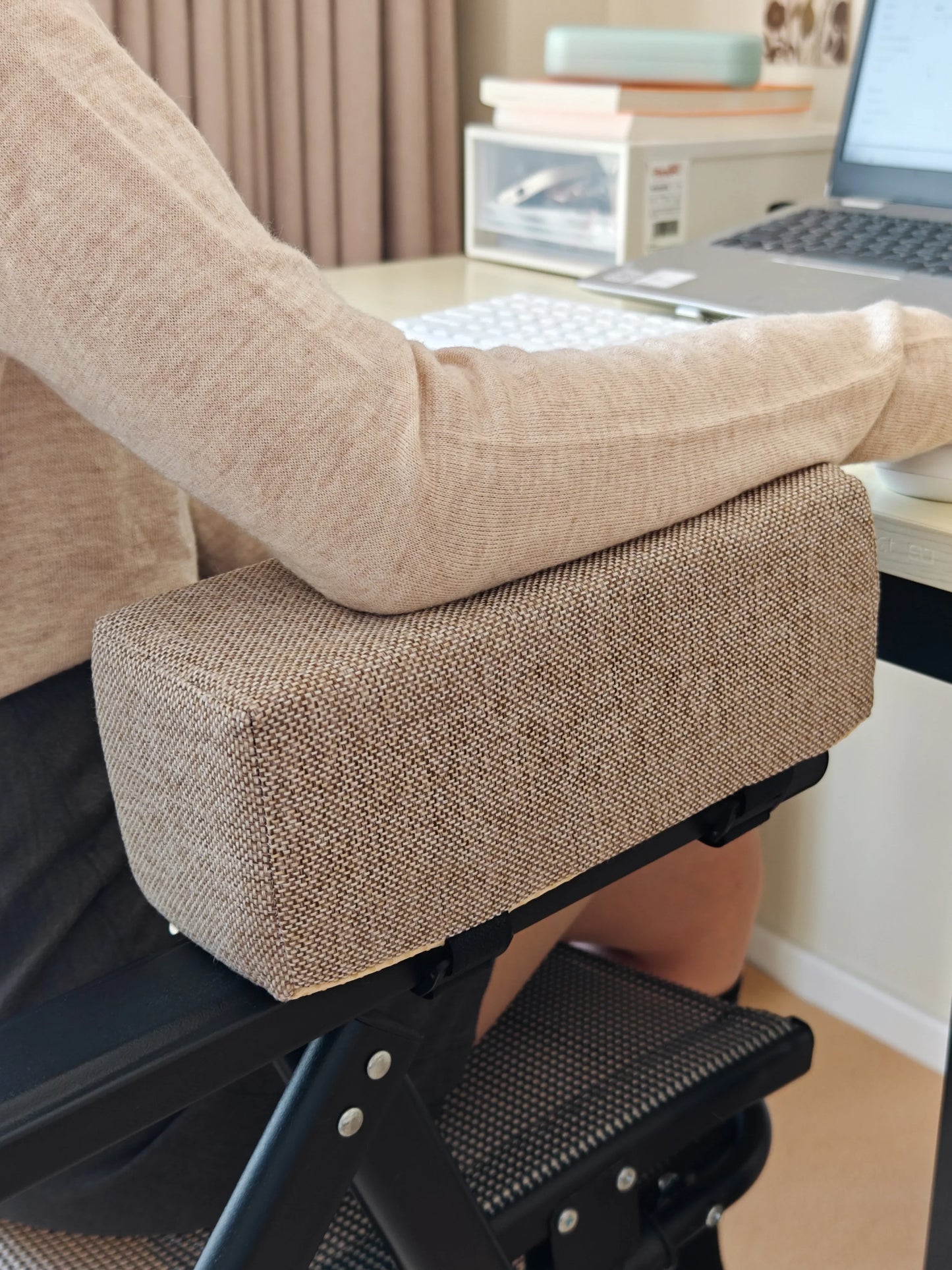 PU Foam Armrest Cushion Pad for Office & Gaming Chair, Linen-Style Elbow Rest — Removable Washable Cover, 10.6 x 4.7 x 3.9 in (27 x 12 x 10 cm)