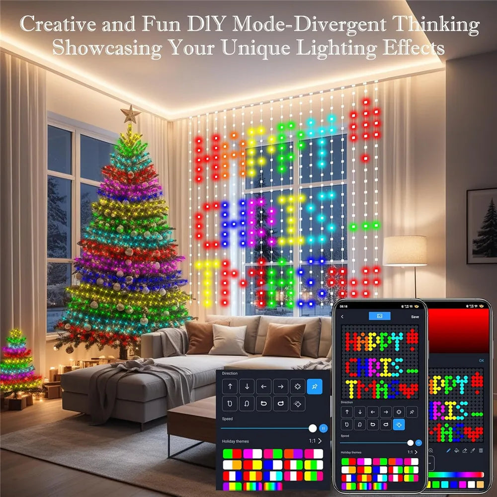 400–800 LED RGB Smart Curtain Lights with App, Remote & Music Sync — Party, Wedding & Valentine's Day Decor