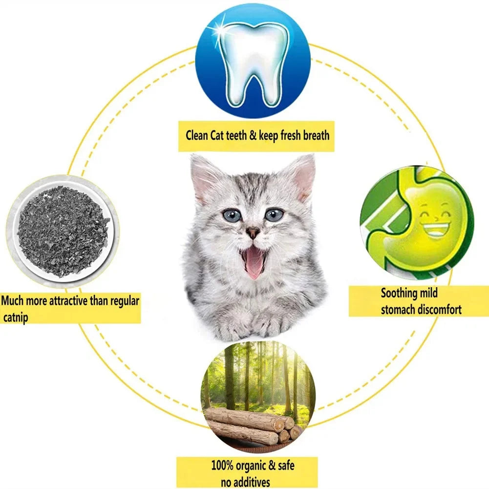 15-Pack Natural Matatabi (Silvervine) Cat Chew Sticks – Catnip Kitten Molar Dental Toy for Teeth Cleaning