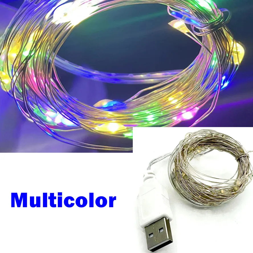 USB LED Copper & Silver Wire Fairy String Lights – Waterproof IP65, USB Powered, 2m/3m/5m/10m/20m, Warm White & Multicolor