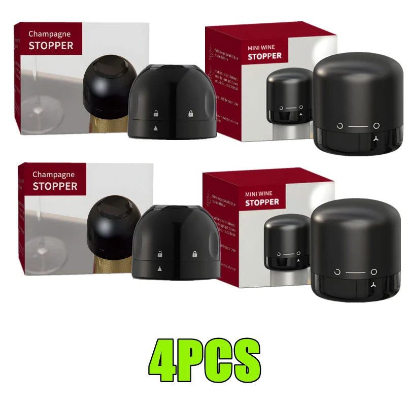 Reusable Silicone Vacuum Wine Stoppers — 1/2/4-Pack Champagne Bottle Sealers, Wine Preserver