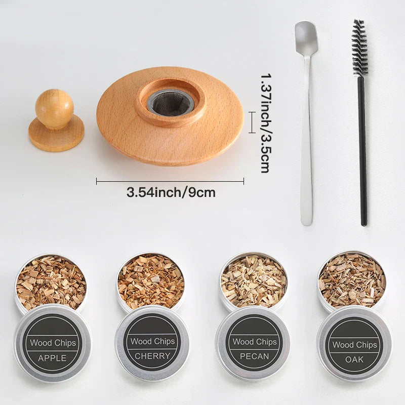 Cocktail Smoker Kit – Wooden Smoke Hood & Cold Smoke Infuser for Whiskey, Tequila & Cocktails with 4 Wood Chip Boxes