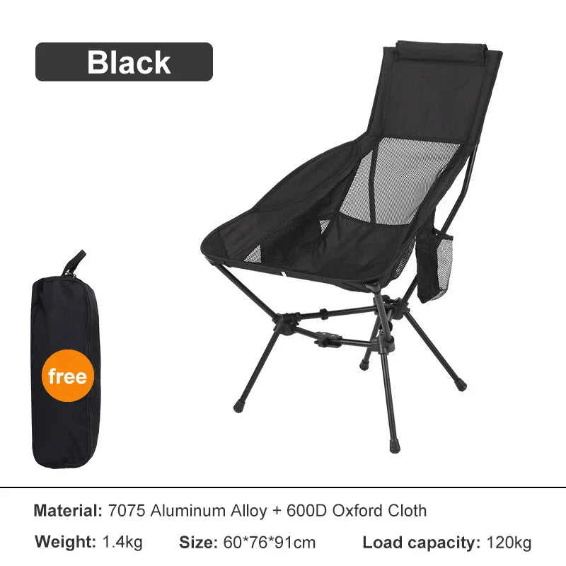 Ultralight Foldable Moon Camping Chair with Headrest, Portable Fishing & Travel Chair with Pillow and Carry Bag