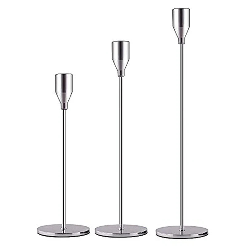 3-Piece Metal Candle Holder Set – European Modern Tabletop Candlesticks for Wedding, Party & Home Decor (24/29/34 cm | 9.4/11.4/13.4 in)