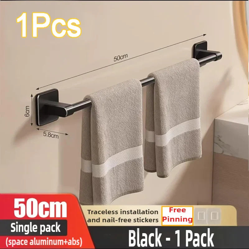 No-Drill Wall Mounted Aluminum Towel Rack for Bathroom & Kitchen Horizontal Bar 50-60 cm (19.7-23.6 in)