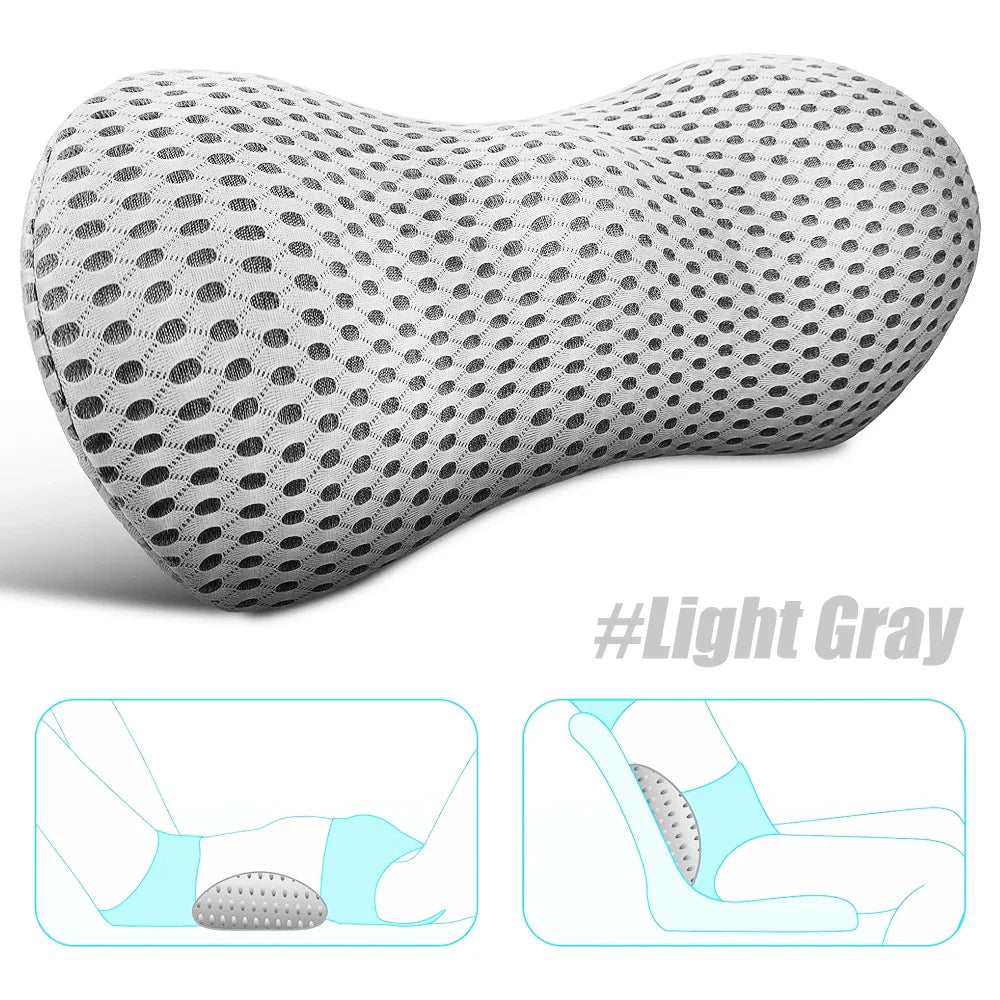 Breathable Memory Foam Lumbar Support Pillow for Car Seat & Bed Waist Cushion (1pc)