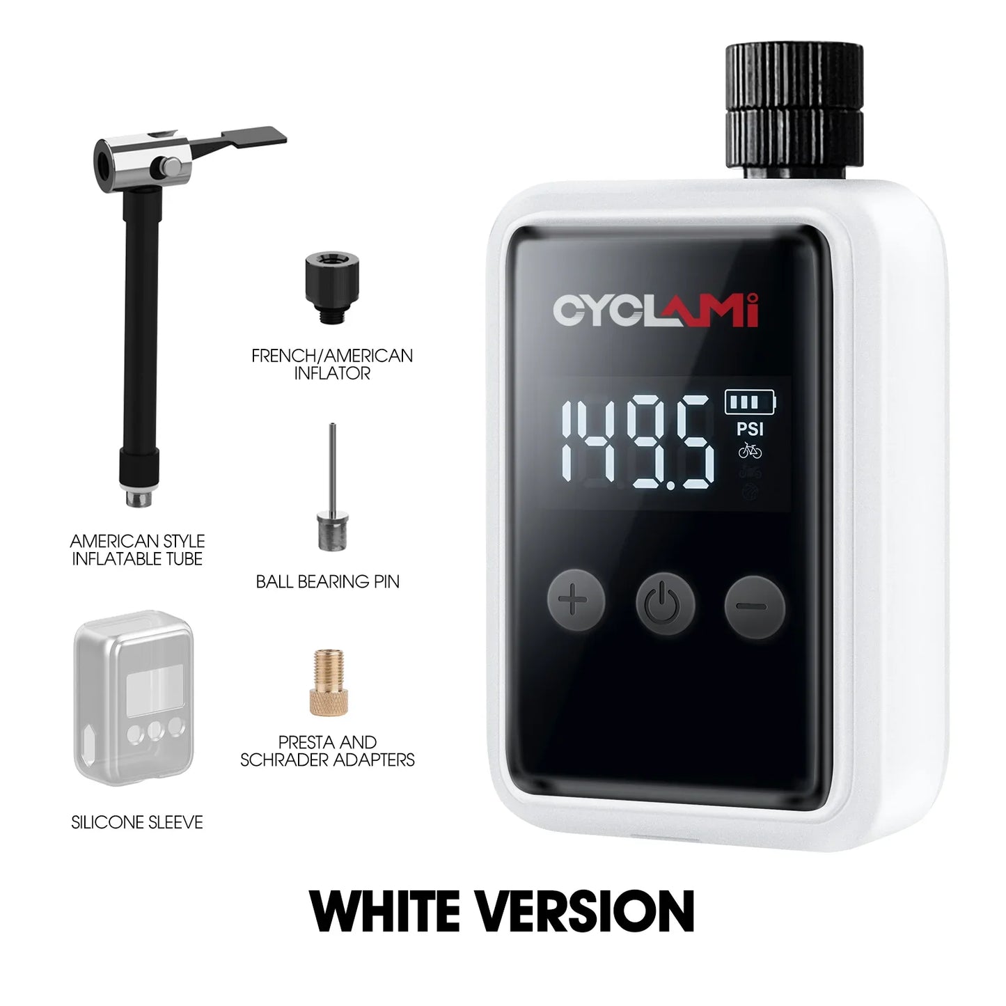 150 PSI (10.3 bar) Portable Mini Electric Tire Inflator – Rechargeable Pocket Air Pump for Bike Presta & Schrader Valves, Digital Display